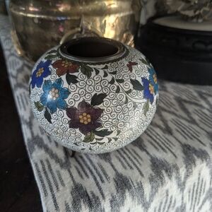 Vintage Blue and Purple Floral Accent Vase